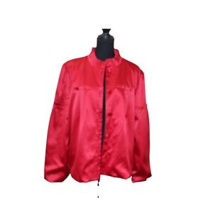 Apostrophe Satin Evening Jacket Womens XL Red Mock‎ Neck Pleated Button Front